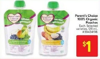 Walmart Parent's choice 100% organic pouches offer