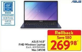 Walmart ASUS 14.0" FHD windows laptop offer