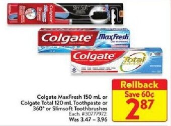Walmart Colgate maxfresh 150 ml offer