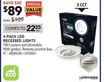RONA 4 Pack led recessed lights offer