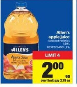 Real Canadian Superstore Allen's Apple Juice offer