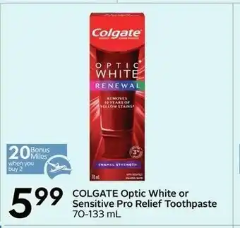 Sobeys Colgate Optic White or Sensitive Pro Relief Toothpaste offer