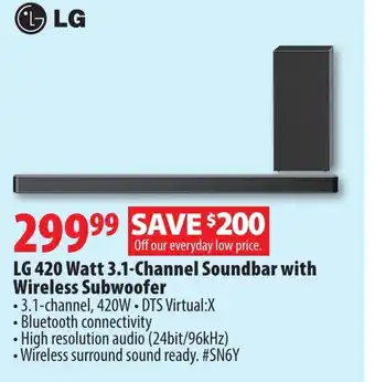 London Drugs LG 450 Watt 3.1-Channel Soundbar with Wireless Subwoofer offer