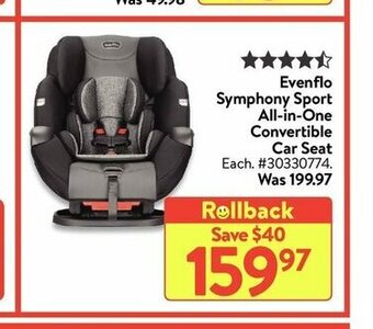 Walmart Evenflo Symphony Sport All-In-One Convertible Car Seat offer