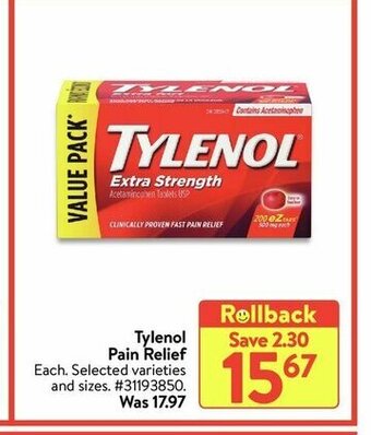 Walmart Tylenol Pain Relief offer