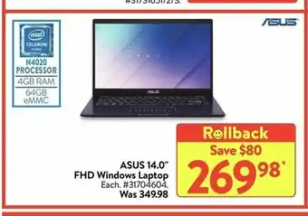 Walmart Asus 14.0" FHD Windows Laptop offer