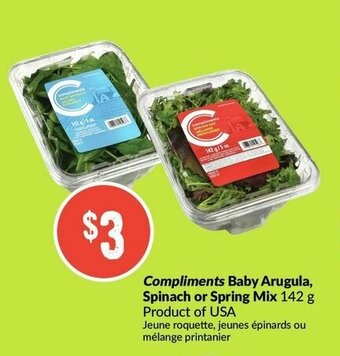 FreshCo Compliments Baby Arugula, Spinach or Spring Mix offer