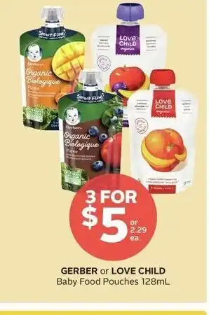 Rexall Gerber or Love Child Baby Foods Pouches offer