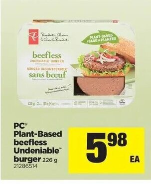 Real Canadian Superstore PC Plant-Based Beefless Undeniable Burger offer