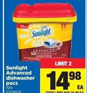 Real Canadian Superstore Sunlight Advanced Dishwasher Pacs offer
