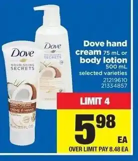 Real Canadian Superstore Dove hand cream body lotion offer