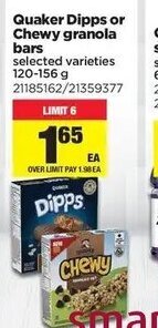 Real Canadian Superstore Quaker dipps or chewy granola bars offer