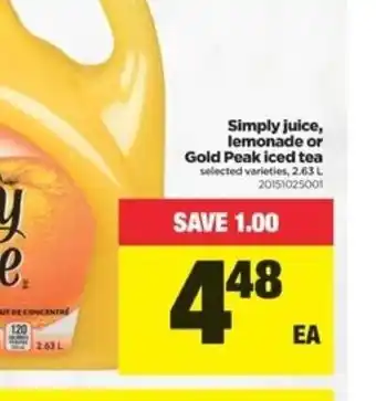 Real Canadian Superstore Simply juice lemonade or gold peak iced tea offer