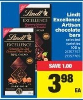 Real Canadian Superstore Lindt excellence artisan chocolate bars offer