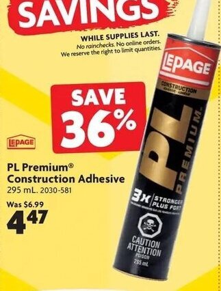 Home Hardware PL premium construction adhesive offer