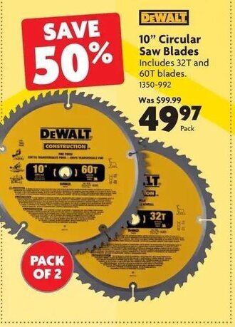 Home Hardware 10" circular saw blades offer