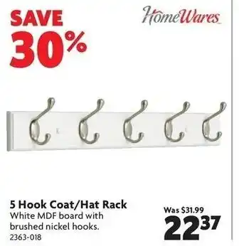 Home Hardware 5 Hook coat/hat rack offer
