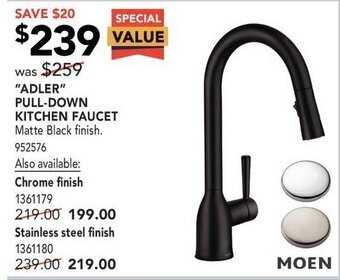 Lowe's "Adler" pull-down kitchen faucet offer