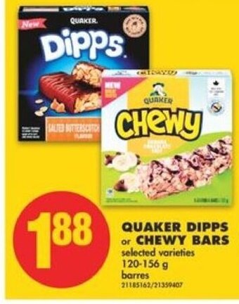 No Frills Quaker dipps or chewy bars offer