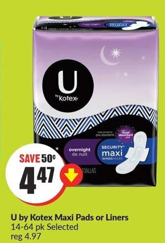 FreshCo U by kotex maxi pads or liners offer