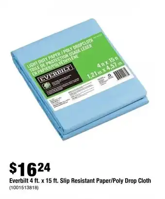 Home Depot Everbilt 4 ft. x 15 ft. resistant paper/poly drop cloth offer