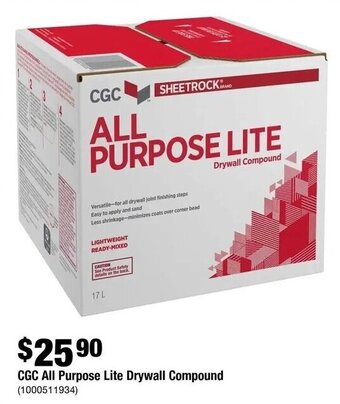 Home Depot CGC all purpose lite drywall compound offer