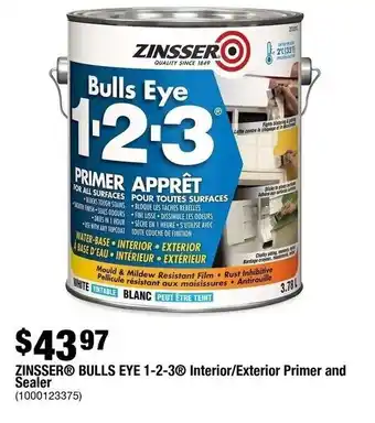 Home Depot ZINSSER BULLS EYE 1-2-3 offer