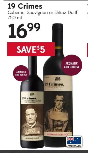 Safeway 19 Crimes Cabernet Sauvignon or Shiraz Durif offer