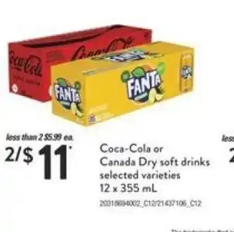 Independent Grocer Coca-Cola or Canada Dry soft drinks selected varieties offer