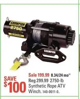 Canadian Tire Synthetic rope ATV winch offer
