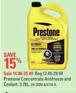 Canadian Tire Prestone concentrate antifreeze and coolant offer