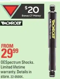 Canadian Tire Oespectrum shocks. limited lifetime warranty. details in store offer