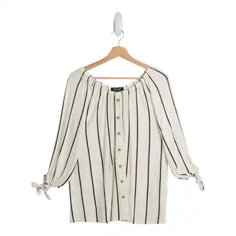 Giant Tiger lily morgan Women's 3/4 Length Sleeve Round Neck Top with Ties and Full Button Closure offer