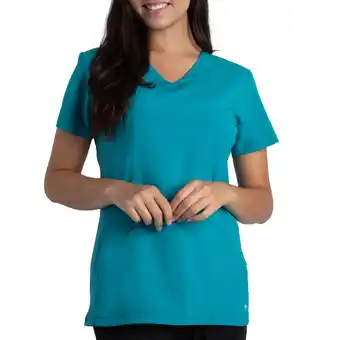 Giant Tiger Lite Tech Women's Short Sleeve V-Neck Teal Scrub Top with Front Kangaroo Pocket offer