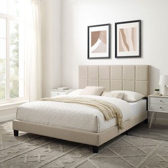 Best Buy Claude Transitional Upholstered Platform Bed - Queen - Beige offer