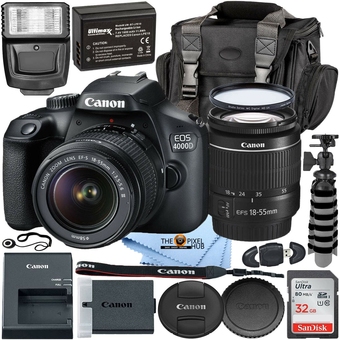 Best Buy Canon EOS 4000D with EF-S 18-55mm f/3.5-5.6 III Lens + 32GB + EXT BATT Bundle offer