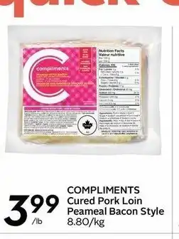 Sobeys Compliments Cured Pork Loin Peameal Bacon Style offer