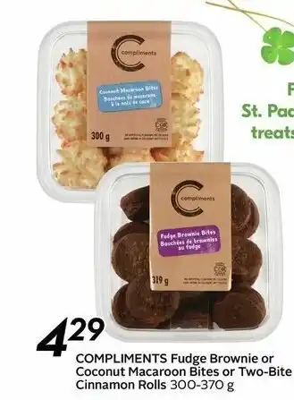 Sobeys Compliments Fudge Brownie or Coconut Macaroon Bites or Two-Bite Cinnamon Rolls offer