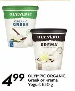 Sobeys Olympic Organic, Greek or Krema Yogurt offer