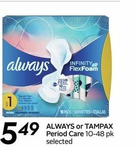 Sobeys ALWAYS or TAMPAX period care offer