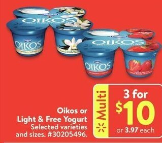 Walmart Oikos or light & free yogurt offer