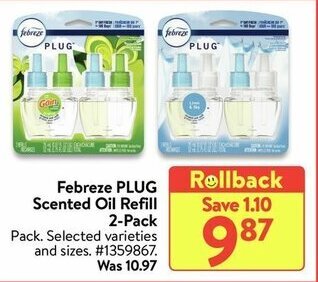 Walmart Febreze PLUG scented oil refill 2-pack offer