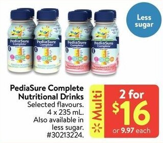 Walmart Pediasure complete nutritional drinks offer