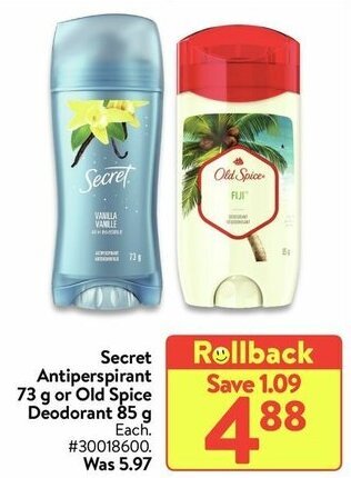 Walmart Secret antiperspirant offer