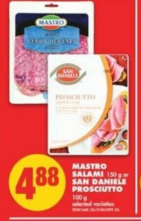 No Frills Mastro Salami or San Daniele Prosciutto offer