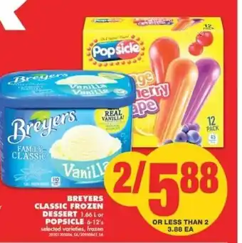No Frills Breyers Classic Frozen Dessert or Popsicle offer