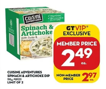 Giant Tiger Cuisine adventures spinach & artichoke dip offer
