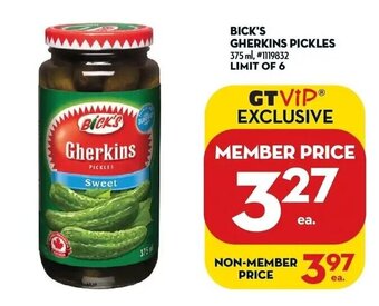 Giant Tiger Bick's gherkins pickles offer