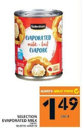 Food Basics Selection evaporated milk offer