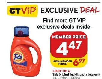Giant Tiger Tide original liquid laundry detergent offer